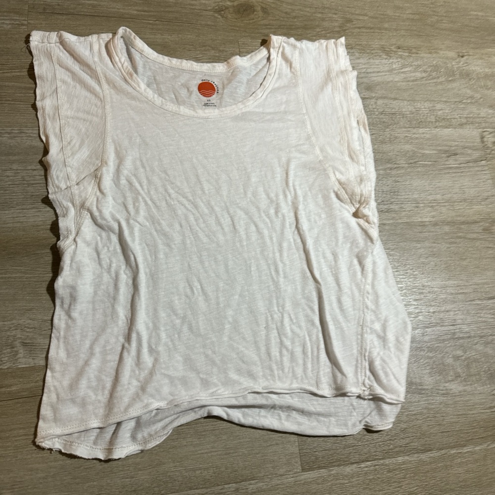 Anthropologie White Ruffled Sleeveless Muscle Tee